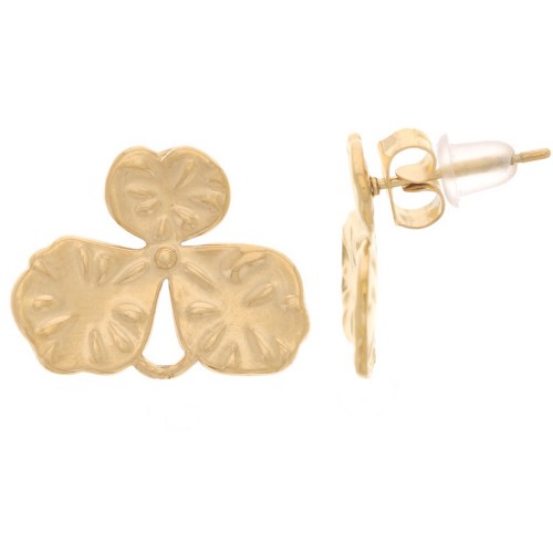 Pendientes de clavo con forma de flor texturizada, 14 x 18 mm - Acero inoxidable 304L Dorado, 2 unidades