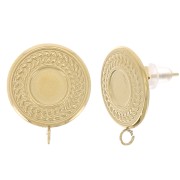 Pendientes redondos de 14 mm para cabujón de 6 mm - acero inoxidable chapado en oro 304 x2