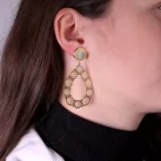 Pendientes redondos de 14mm para cabujón de 6mm - Acero inoxidable dorado 316L x2