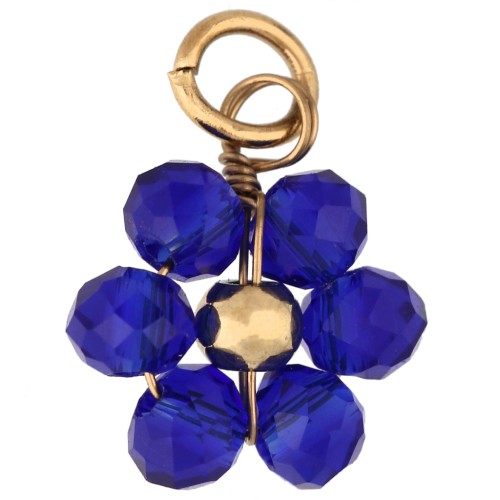 Colgante de flor de 10 mm con cuentas de cristal facetadas - Acero inoxidable 304 Dorado - Azul x1