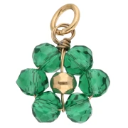 Colgante flor de cristal facetado 10mm - Acero inoxidable 304 Oro - Verde x1