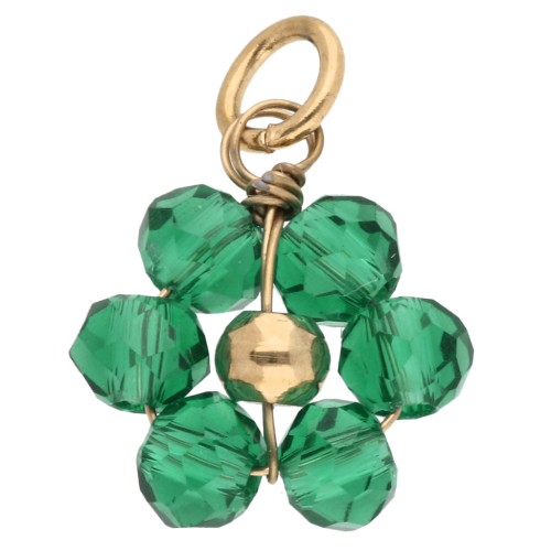 Colgante flor de cristal facetado 10mm - Acero inoxidable 304 Oro - Verde x1