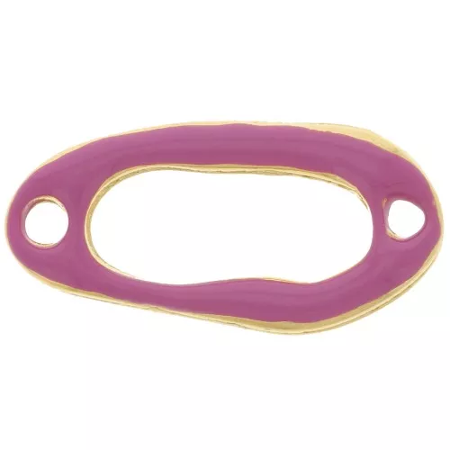 Entrepieza ovalado irregular calado 24x12mm y resina epoxi oro fino Fucsia