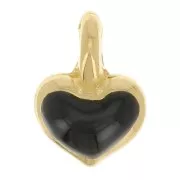 Mini dije de corazón 7x5 mm en resina epoxi - Dorado - Negro x1