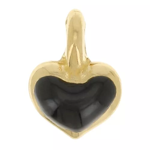 Mini dije de corazón 7x5 mm en resina epoxi - Dorado - Negro x1