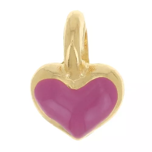 Mini dije de corazón 7x5 mm en resina epoxi - Dorado oro fino - Fucsia x1