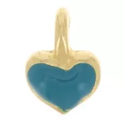 Mini dije de corazón 7x5 mm en resina epoxi - Dorado - Turquesa x1