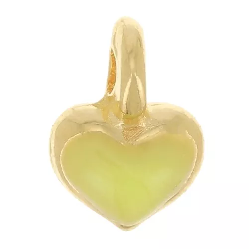 Mini dije de corazón 7x5 mm en resina epoxi - Dorado - Amarillo color fosforescente x1