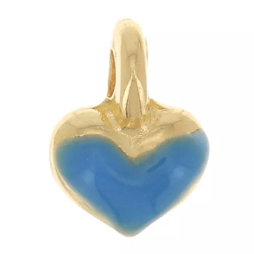 Mini dije de corazón 7x5 mm en resina epoxi - Dorado oro fino - Azul color fosforescente x1