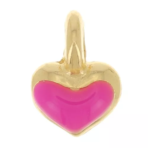 Mini corazón 7x5 mm en resina epoxi - Dorado oro fino - Rosa color fosforescente x1