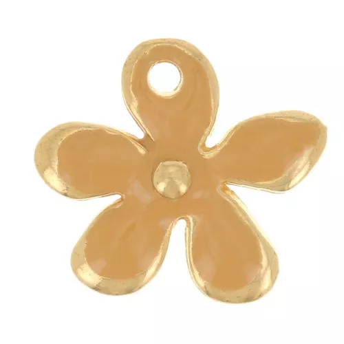 Colgante flor 12,5x14 mm en resina epoxi - Dorado con oro fino - Ocre x1