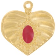 Colgante corazón efecto plisado 26 mm con resina epoxi - Dorado con oro fino - Rojo x1|raw }}