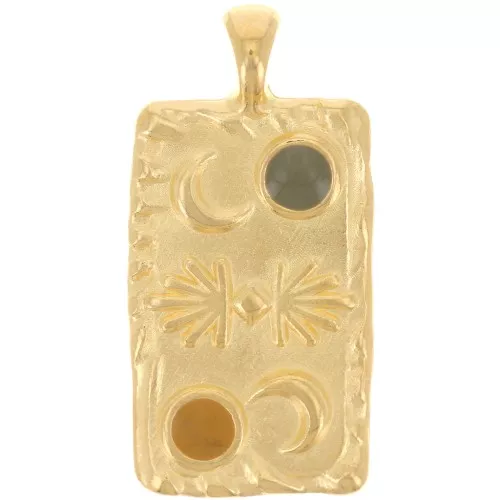 Colgante rectángulo 25x12 mm - motivo luna y estrella - Dorado con oro fino - Menta - Ocre