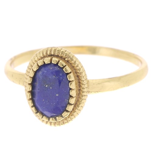Anillo ovalado lapis lázuli con bordes dentados - Talla 54 - Dorado dorado fino x1