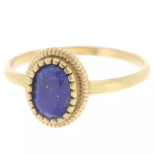 Anillo ovalado de lapis lázuli con bordes dentados - Talla 57 - Dorado dorado fino x1