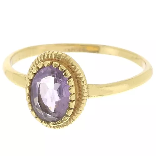 Anillo ovalado Amatista contorno dentado - Talla 52 - Dorado con oro fino x1