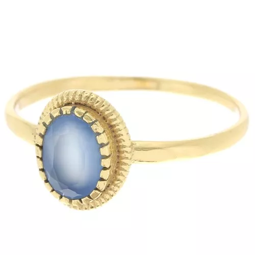 Anillo ovalado Calcedonia Contorno dentado azul - Talla 52 - Dorado fino x1