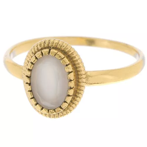 Anillo ovalado Calcedonia con bordes dentados - Talla 52 - Dorado con oro fino x1