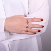 Anillo ovalado Calcedonia con bordes dentados - Talla 52 - Dorado con oro fino x1