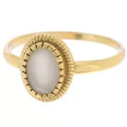 Anillo ovalado Calcedonia contorno dentado - Talla 57 - Dorado con oro fino x1