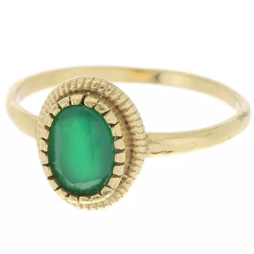 Anillo ovalado Onyx Verde teñido con contorno dentado -Talla 54 - Dorado con oro fino x1