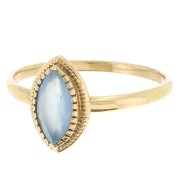 Anillo navette de calcedonia azul con contorno dentado -Talla 54 - Dorado fino x1|raw }}