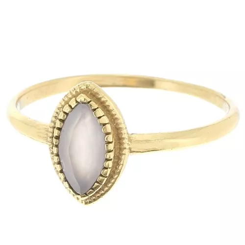 Anillo Calcedonia navette con bordes dentados - Talla 57 - Dorado con oro fino x1