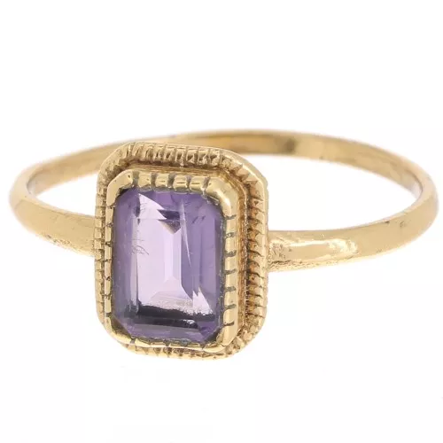 Anillo rectángulo Amatista con bordes dentados - Talla 54 - Dorado con oro fino x1