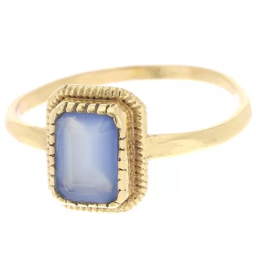 Anillo rectangular Calcedonia Azul contorno dentado Talla 52 Dorado x1