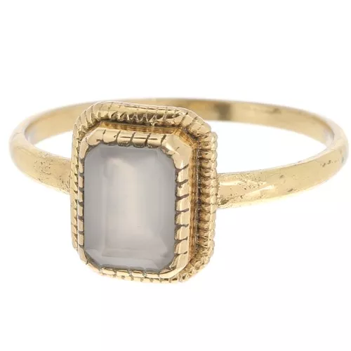 Anillo rectangular Calcedonia contorno dentado - Talla 52 - Dorado fino x1