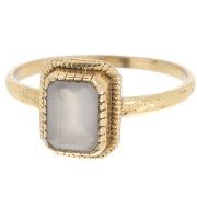 Anillo rectangular Calcedonia contorno dentado - Talla 57 - Dorado fino x1|raw }}