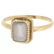 Anillo rectangular Calcedonia contorno dentado - Talla 57 - Dorado fino x1