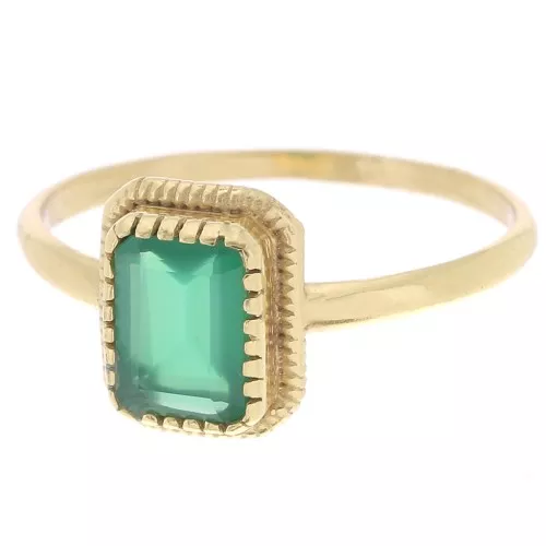 Anillo de ónice verde con contorno dentado Talla 52 - Dorado con oro fino x1