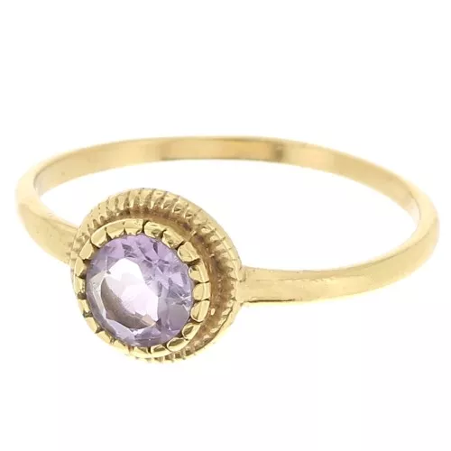 Anillo Amatista redonda con bordes dentados - Talla 54 - Dorado con oro fino x1