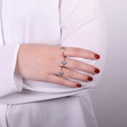 Anillo redondo Calcedonia Contorno dentado azul - Talla 54 - Dorado fino x1