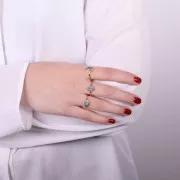 Anillo redondo Calcedonia Contorno dentado azul - Talla 54 - Dorado fino x1