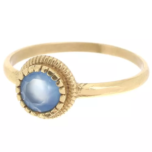 Anillo redondo Calcedonia Contorno dentado azul - Talla 57 - Dorado fino x1