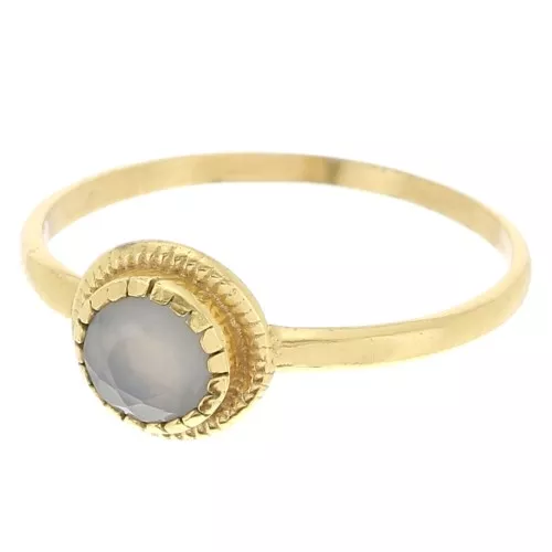 Anillo redondo Calcedonia con bordes dentados - Talla 52 - Dorado x1