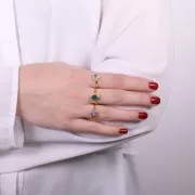 Anillo redondo Calcedonia con bordes dentados - Talla 52 - Dorado x1