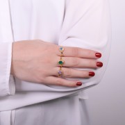 Anillo redondo Calcedonia con bordes dentados - Talla 57 - Dorado x1