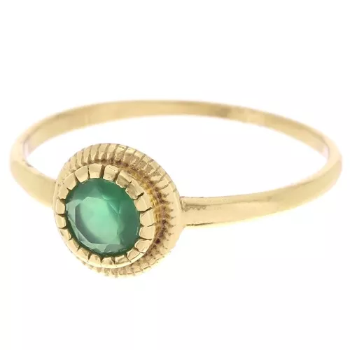 Anillo redondo de ónix verde con borde dentado tintado - Talla 57 - Dorado con oro fino x1