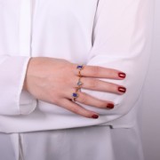 Anillo rectangular de piedras preciosas - Talla 57 - Dorado con oro fino - Lapislázuli x1