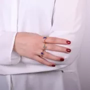 Anillo rectangular de piedras preciosas - Talla 57 - Dorado con oro fino - Lapislázuli x1