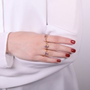 Anillo rectángulo de piedras preciosas - Talla 52 - Dorado con oro fino - Amatista x1