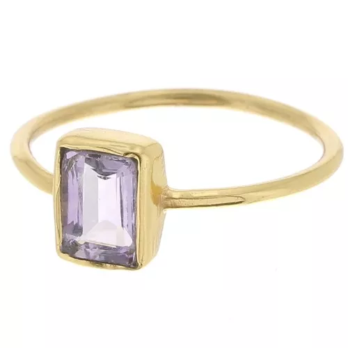 Anillo rectangular de piedras preciosas - Talla 54 - Dorado con oro fino - Amatista x1
