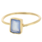 Anillo rectangular con gema Talla 52 Dorado con oro fino - Calcedonia azul|raw }}