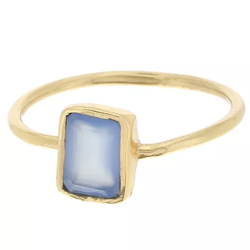 Anillo rectangular con gema Talla 52 Dorado con oro fino - Calcedonia azul