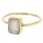 Anillo rectangular de piedras preciosas - Talla 52 - Dorado con oro fino - Calcedonia