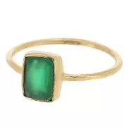 Anillo rectángulo con gema tintada - Talla 52 - Dorado con oro fino - Ónix verde
