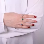 Anillo rectángulo con gema tintada - Talla 52 - Dorado con oro fino - Ónix verde